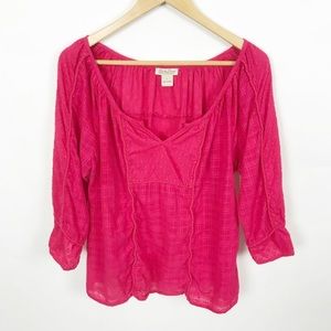 Lucky brand hot pink boho peasant top large